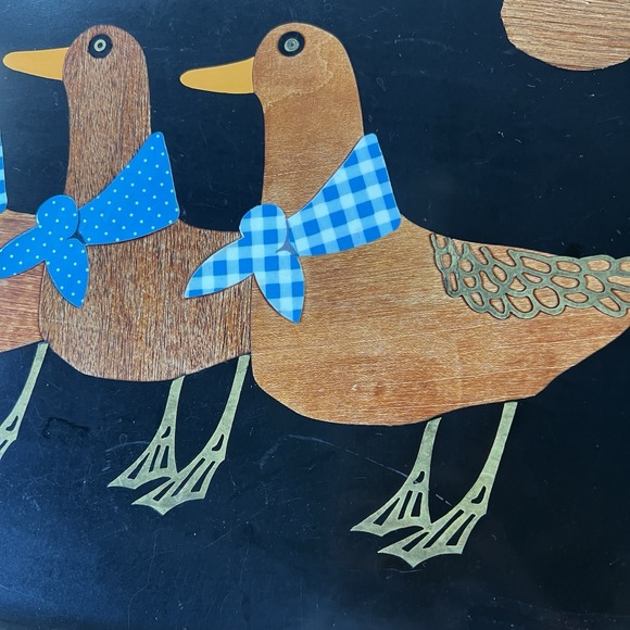 Vintage Couroc Duck in a Row Tray MCM Wood Brass Inlay Serving Three Birds Scarf - Picture 4 of 9